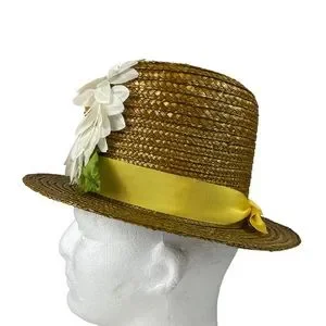 Vintage Hadley House Vista California Rattan Woven Top Hat Floral Ribbon Quality Vintage | Accessories | Vintage Hadley House Vista  main image 3